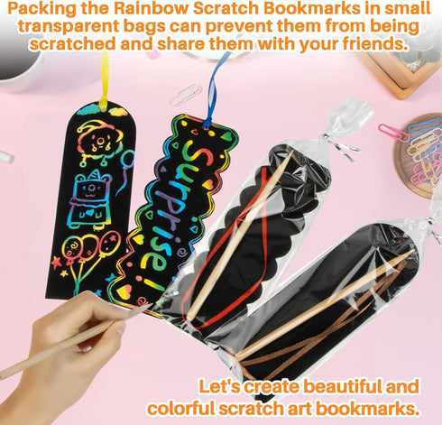 36 Sets Magic Scratch Art Bookmarks, 4 Style Rainbow Scratch Paper Art DIY Bookmarks for Party Favors
