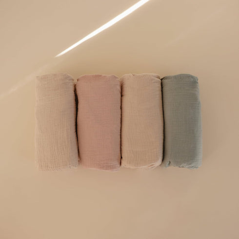 2-Pack 192 Count 28"x 52" mushie Extra Soft Muslin Fitted Crib Sheet | Thread | (Blush/Fog)