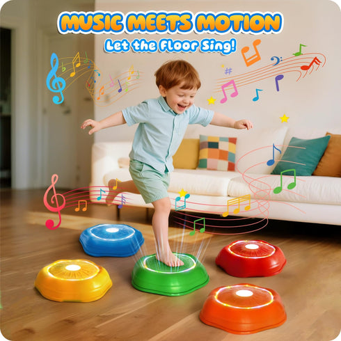 Brezlio 7 3-5 Musical Stepping Stones for Kids - Piano & Drum Tones, Flashing Colorful Lights for Toddler Balance