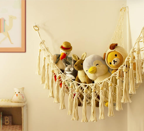 Stuffed Animal Toy Storage Hammock with LED Light - Macrame Jumbo Doll Corner Stuff Animals Organizer Decorations - Cute Hanging Plushie Net Kids Baby Nursery Bedroom Room Decor by TCGPRO