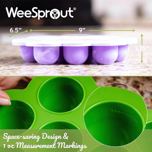 WeeSprout Silicone Baby Food Freezer Tray with Clip-on Lid - Perfect Storage Container for Homemade Baby Food,