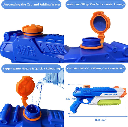 Summer Soaker Water Guns for Kids, 400CC/40ft Squirt Guns for Boys, Girls, Adults - 2 Pack Outdoor Toy