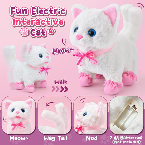 16 Set, 3 4 5 6 7 8 9 Golray Cat Toys for Kids Girls Gift, Electronic Interactive Plush Toy Cat Can Walk and Meow - Pcs