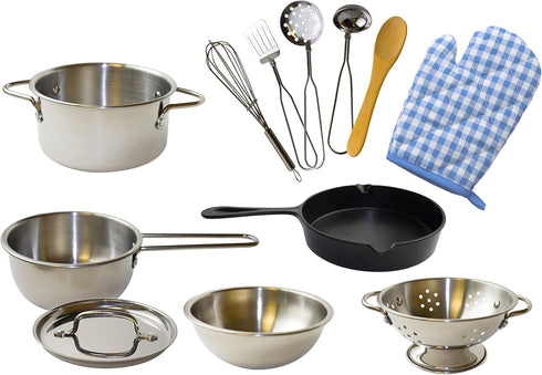 POPOHVER Deluxe Pots & Pans Set - 12 Piece Stainless Steel Play Kitchen