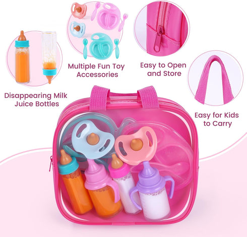 13 Set, BABESIDE Pcs Baby Doll Accessories Magic Baby Doll Bottles and Accessories Toy Babys Bottles with Disappearing