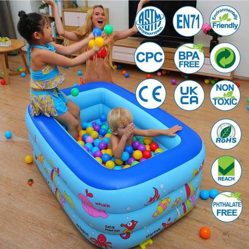 51" 33" 21" Swimming Inflatable Kiddie Pool, x x Higher Kids Pool for Indoor or Outdoor, Ocean World Inflatable Bathtub