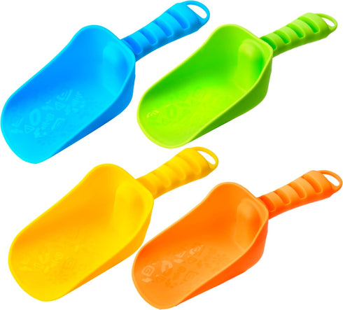 Sloosh Beach Sand Shovels for Kids, 4 Packs Colorful Scoops for Outdoor Digging Play, Heavy Duty Plastic