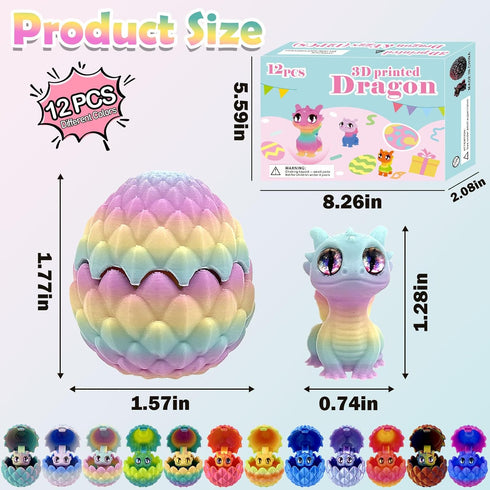 12 3D Set PCS Small Dragon Eggs with Dragon Inside, Mini flying Dragons with eyes and wingsEaster Basket Stuffers Mini