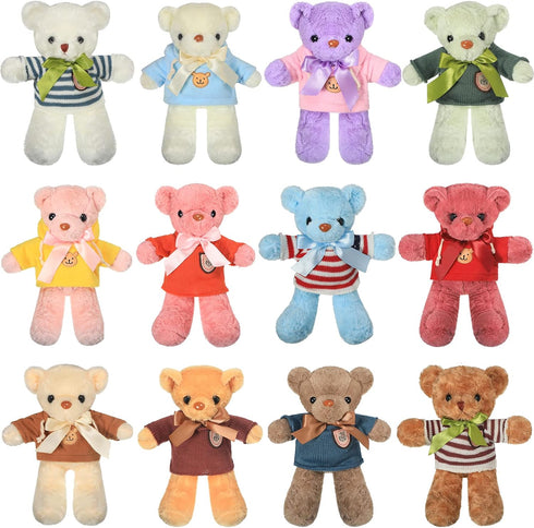 Zhanmai 12 Set Cute Bear Stuffed Animals with Removable Clothes - 12 Inch Plush Toy Gift for Kids