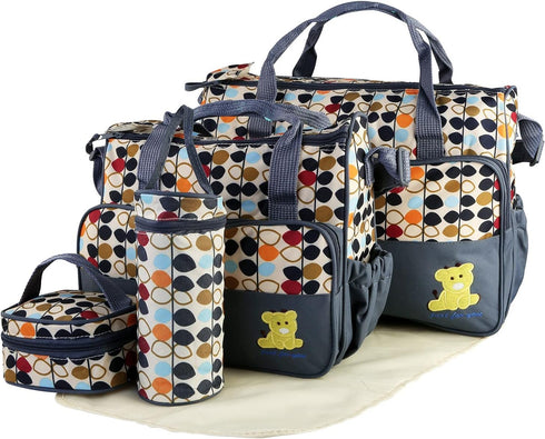 Wilytyres 5PCS Diaper Bags Tote Set, Waterproof Mummy Diaper Bags, Maternity Bag with