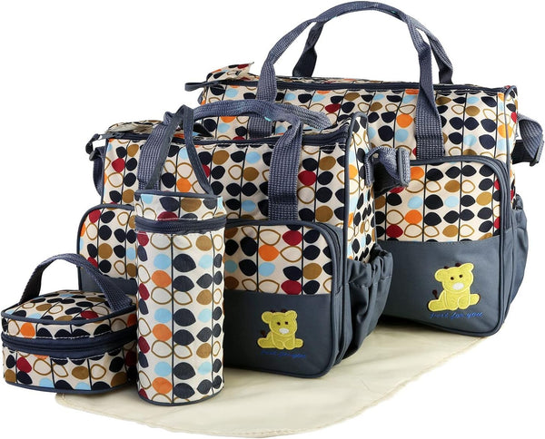 Wilytyres 5PCS Diaper Bags Tote Set, Waterproof Mummy Diaper Bags, Maternity Bag with