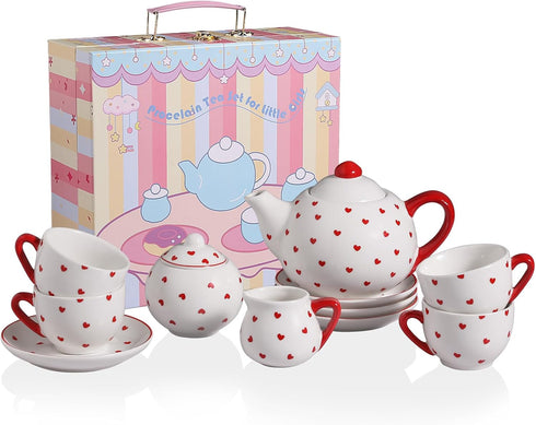 Sweejar Porcelain Tea Set for Little Girls,Kitchen Toys Tea Party Set for