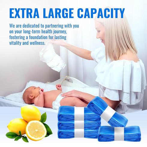 8 Pack Compatible with Diaper Genie Pails Diaper Pail Refills | Lemon Scent Continuous Liner Rolls for Baby |