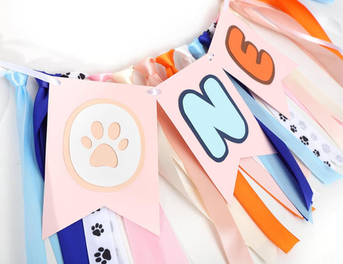 BASCT 1st 1st Light Blue Navy Brown Orange Pink Birthday High Chair Banner - First Birthday Party Decoration for Girls
