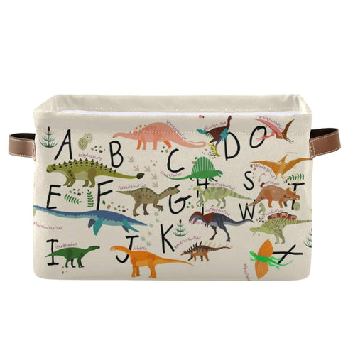 Emelivor ABC Dinosaurs Storage Bin Collapsible with Handle Rectangle Waterproof ABC Dinosaurs Basket