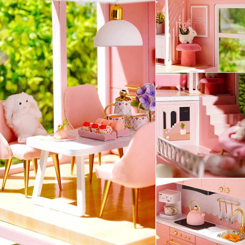 TuKIIE DIY Miniature Dollhouse Kit with Furniture, 1:24 Scale Wooden Doll House Accessories, Dust Proof & Music Movement
