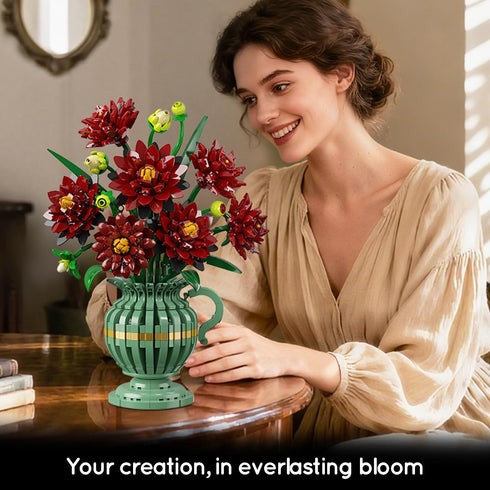 Set, 1482 12+ PLAXSOON Dahlia Flowers Building Flower Bouquet Gift for Mothday Day Botanical Collection Building Block
