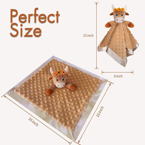 Girl Highland Cow Baby Lovey Security Blanket, 16" Soft Snuggle Stuffed Animals, Gifts for Infant and Toddler