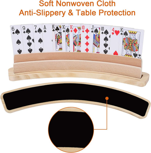 Set 2 13.8 1.9 2.4 Inch Exqline Curved Wooden Playing Card Holder Tray Rack Organizer of Solid Card Holder for Kids