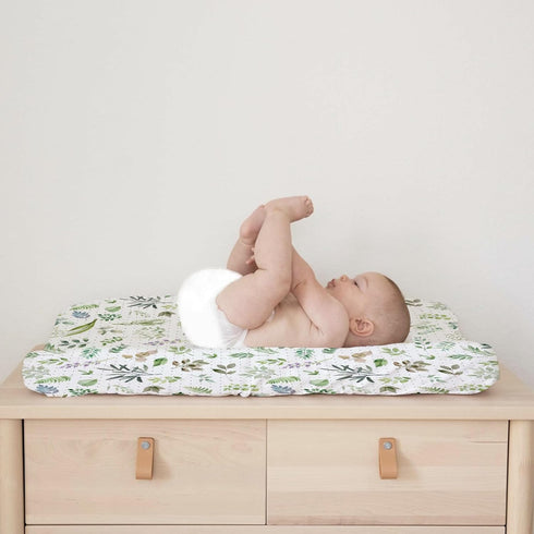 Watercolor Green Leaves Boho Changing Pad Covers, Greenery Floral Diaper Sheets for Boy Girl, Soft 32''x16''