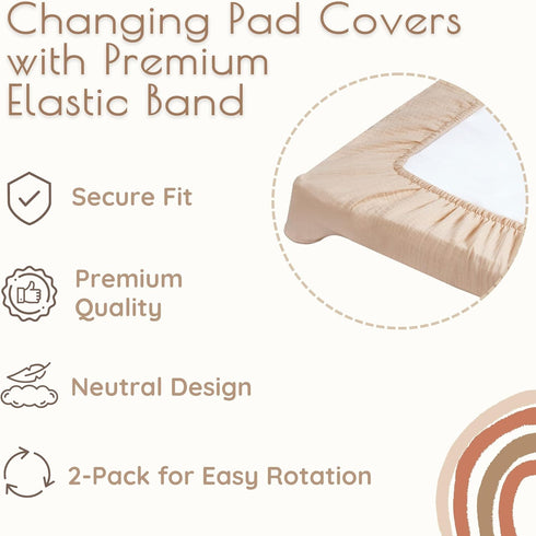 MY LITTLE ZONE 2-Pack 100% 32"x16" 8" Baby Changing Pad Covers Boy, Changing Table Sheets, Cotton Muslin Changing Pad