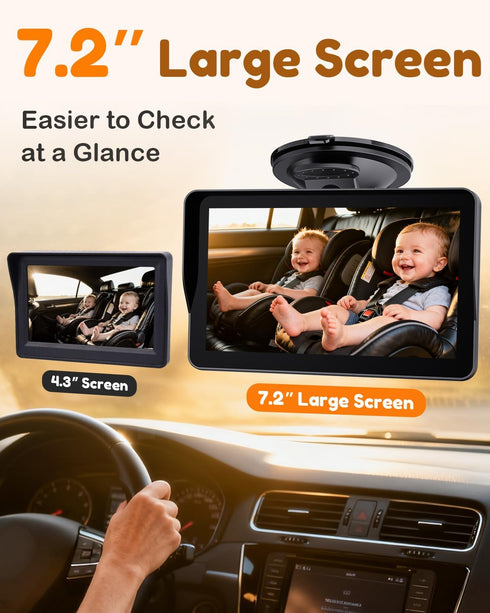 Yakry 7.2-Inch: 3X 5-Min 1080P 150 0-5) HD Baby Camera for Car Larger View, USB Easy to Install, Auto Night Vision
