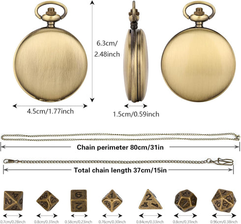Mini DND Dice Set: 7pcs Polyhedral Metal D&D Dice with Smooth Pocket Watch Shell Case, Gifts & Accessories