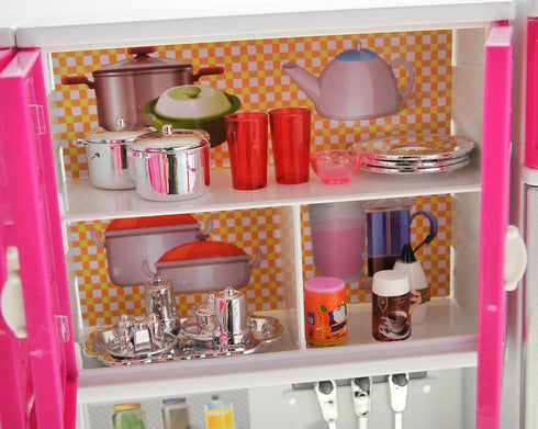 Set, Set Set (4-in-1) PowerTRC Doll Kitchen Play Mini Modern Toy Kitchen Pretend Play Furnitures Toy Accessories