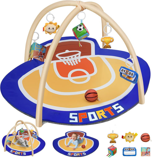 IPOZITO Baby Gym Play Mat, Oversize Basketball Court Shaped Tummy Time Mat, Baby