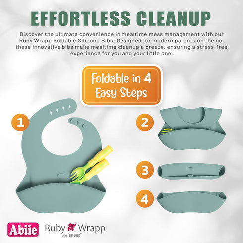 Abiie Ruby Wrapp Silicone Bibs for Babies with Front Pocket, Waterproof and Stain Resistant