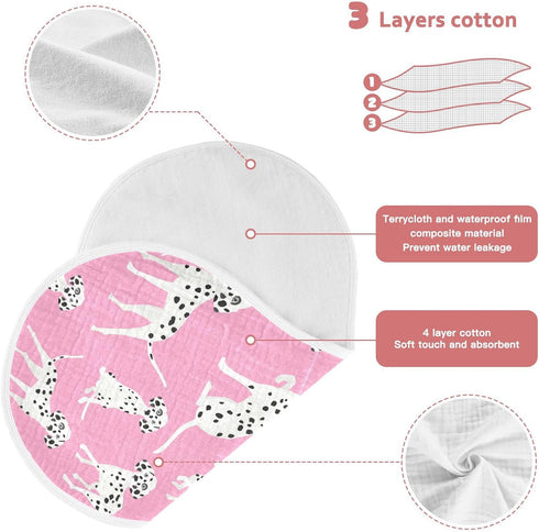 Dalmatian Dogs On Pink Muslin Burp Cloths for Baby, 2 Pack 100% Cotton Washcloths for Boy and Girl