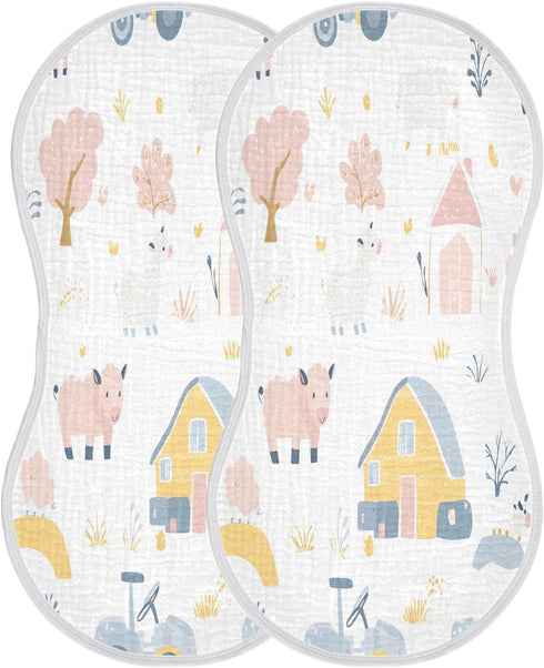 YETTASBIN Farm Animals Muslin Baby Burp Cloth, Super Soft Absorbent Cotton Burp Rag Baby Bibs Feeding Cloth for Newborn