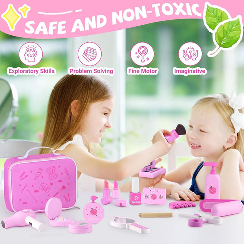 Set 3 4 5 6 7 GAGAKU Wooden Makeup Toy Pretend Wood Beauty Hair Salon Toys for Toddler Wooden Makeup Kit for Girls
