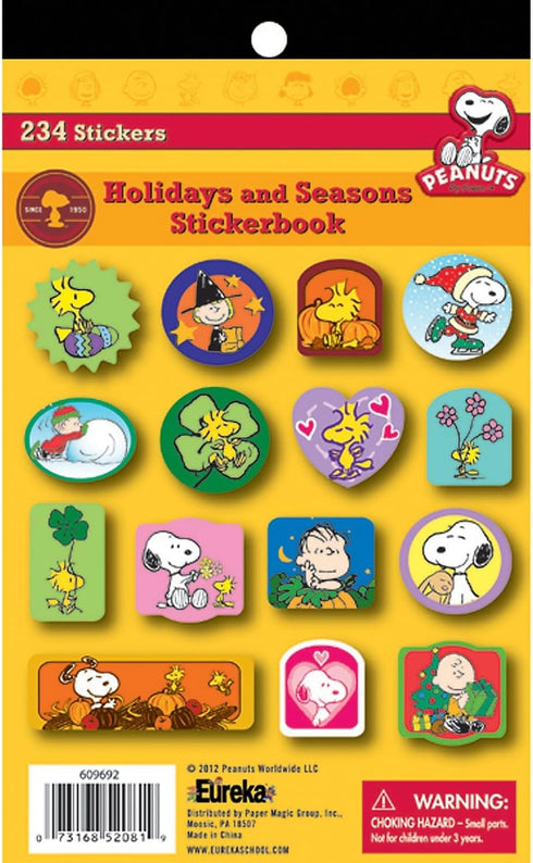Eureka Back To School Classroom Supplies Peanuts Sticker Book, 234 Pcs Seasonal and Holiday