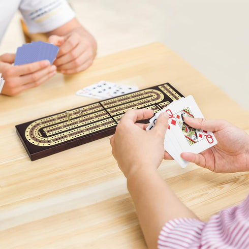 Set 3-Track 9 ESENHARBER Foldable Wooden Cribbage Board - Elegant Design with Magnetic Closure, Metal Pegs, Full Deck