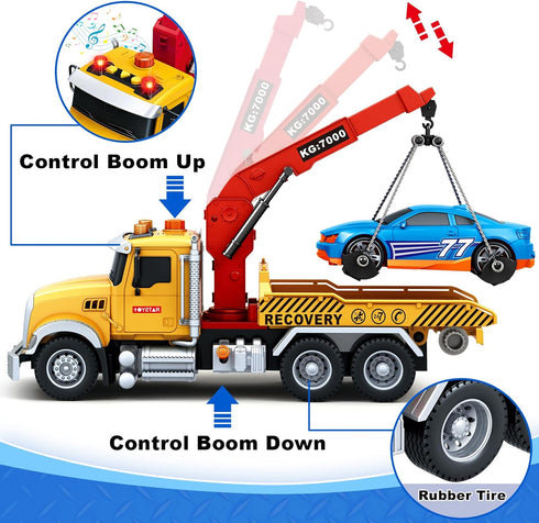 15" 3 4 5 6 SpringFlower Large Tow Truck Toy, Toy for Years Old Boy Toddlers, Truck Vehicle with Racing Car, Traffic