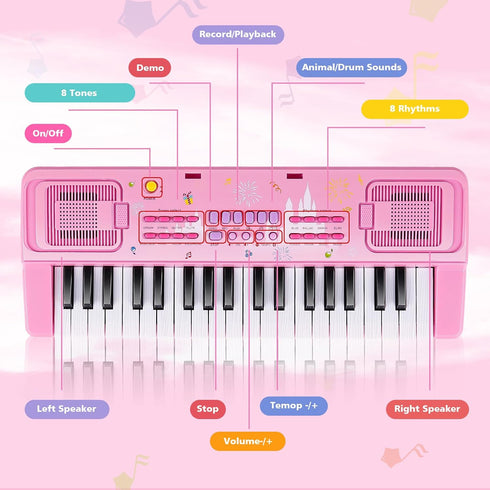 37 Kids Keyboard Piano, Keys Keyboard Electric Digital Piano, Early Learning Educational Musical Toys Piano for Kids