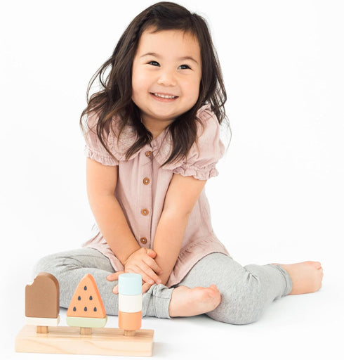 1 Pearhead Wooden Stacking Toy Ice Cream Mix & Match Pretend Play Food, FSC-Certified, Montessori Toy Develops Fine