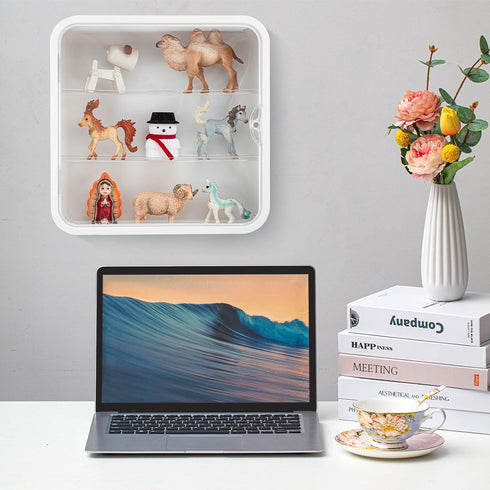 2 Pcs 3 Tiers Display Case for Figures, Wall Mounted Clear Dust Proof Storage Box for Mini Toys