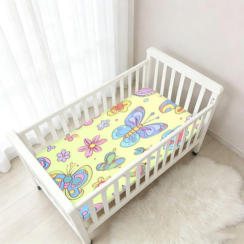 Bseiialft 52 28 Colorful Butterflies Flowers Cute Crib Sheets for Boys Girls Soft and Breathable Cotton Baby Sheets