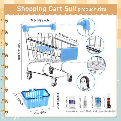 kapeiluo 135Pcs Mini Shopping Cart Basket Miniature Food Drink Toy Supermarket Metal Handcart Dollar Bills Toys