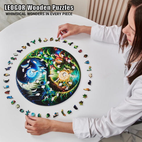 LEOGOR Wooden Puzzles for Adults - Yin Yang Nature's Balance, 350 Piece Large Size Jigsaw