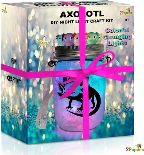3 4 5 6 7 8 9 10 11 12+ Make Your Own Axolotl Lantern Jar Night light Arts and Crafts for Kids, Axolotl Gifts, Birthday