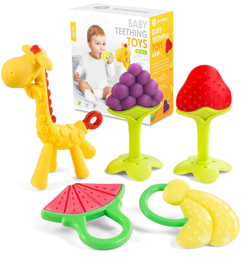 Baby Teething Toys for Newborn (5-Pack), Freezer Safe BPA Free Infant and Toddler Silicone Teethers to Soothe Babies