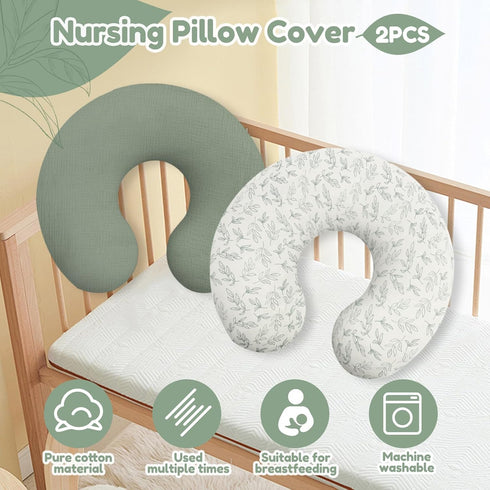 Tcwhniev 2Pcs Nursing Pillow Cover, Soft Cotton Newborn Breastfeeding Pillow Cover Stretchy Nursing Slipcover for Baby