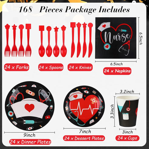 Yisong 168 Set 24 Pcs Nurse Graduation Party Decorations, Doctor Medical Birthday Tableware Guests Dinner Dessert