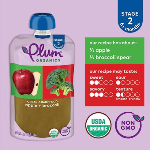 Plum Organics Stage 2 Organic Baby Food, Apple and Broccoli, 4 oz Pouch (Pack of 6)