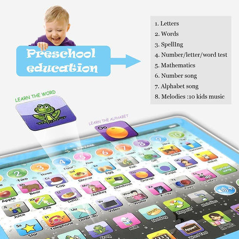 Kids Tablet Learning Pad, Toddler Tablet with ABC Word Song Music Number for Educational Preschool Boys & Girls