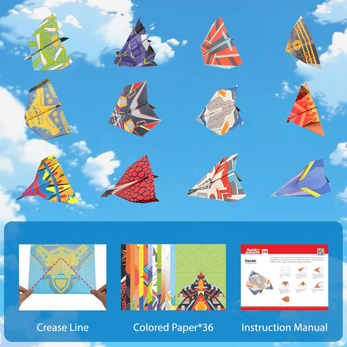 Rohelm 5-8, 12 36 5-12 Paper Airplane Kits, Origami Kit for Kids Ages Classic Origami Designs, Sheets of Colorful