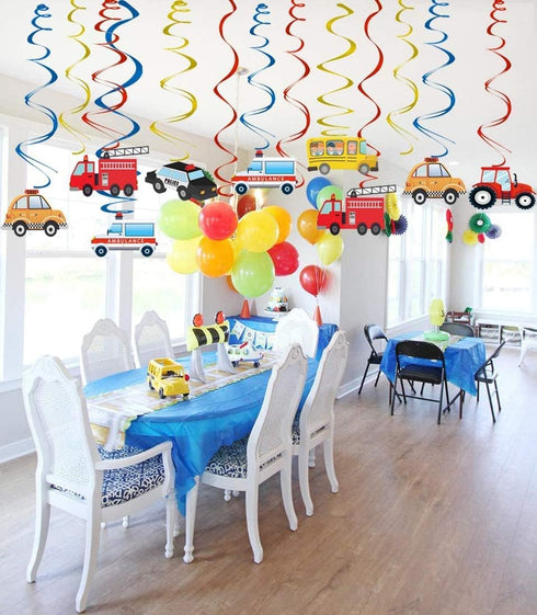 Transportation Party Hanging Swirl Decorations - 30Ct Cars Theme Happy Birthday Banner Garland for Baby Shower Party